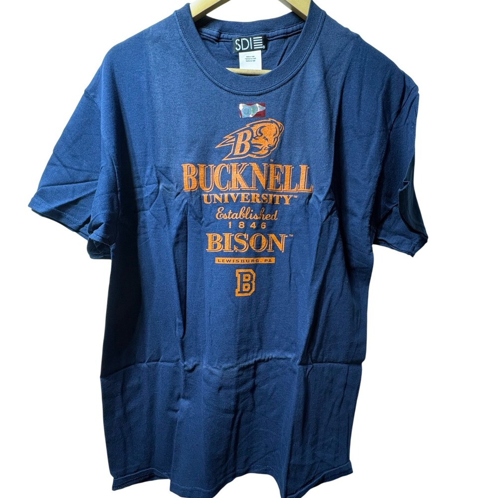 SDI Bucknell University Bison T-Shirt Mens Large Navy Blue Cotton Graphic Tee